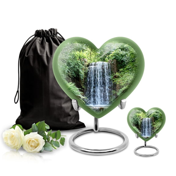 SABURIAL Waterfall Urn - Small Urns for Human Ashes - Unique Memorial Urns for Adult Male & Female - Funeral Burial Urn to Honor Mom & Dad Ash - Combo - 8 Inch Large & 3 Inch