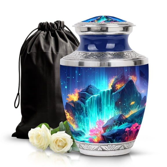 SABURIAL Waterfall Urn - Unique Handcrafted Urn for Human Ashes - Elegant Memorial Urns for Burial Ash - Beautiful Cremation Tribute for Men & Women - 10 Inch - Large with Velvet Bag