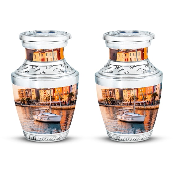 SABURIAL Yacht Urn - Handcrafted Memorial Urns for Mom & Dad - Beautiful Funeral Tribute Urns for Women & Men - Small Elegant Cremation Urn for Ash - 3 Inch - Pack of 2