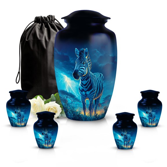SABURIAL Zebra Urn - Decorative Funeral Cremation Urn For Men & Women Ash - Beautiful Large Memorial Urns For Ash - Small Burial Urns For Ashes - Combo - 10 Inch Large & 3 Inch