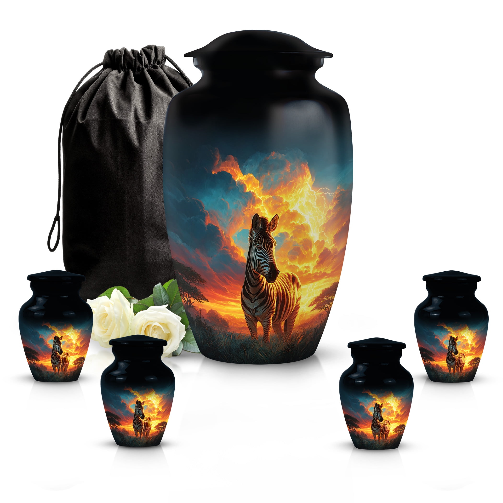 SABURIAL Zebra Urn - Decorative Small Keepsake Urns For Mom & Dad Ash - Adult Urn For Male & Female Ashes - Keepsake Urns For Ashes - Combo - 10 Inch Large & 3 Inch