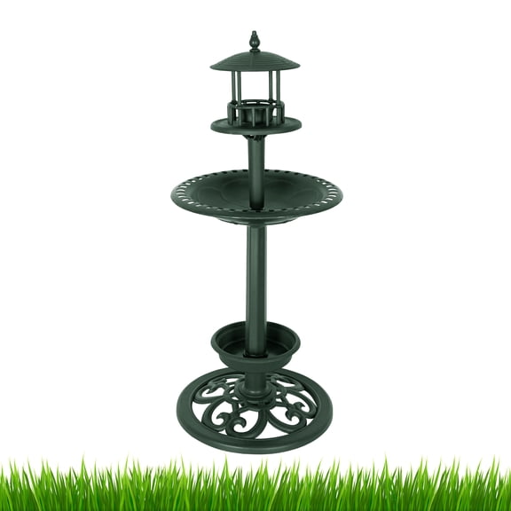 SAC SMARTEN ARTS Birdbath Bird Feeder with Planter Plastic Garden Lawn,dark green