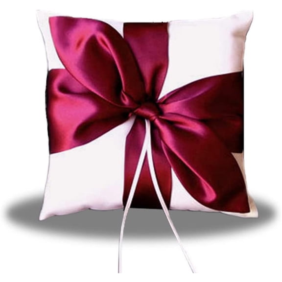 SACASUSA RED Satin Bow White Wedding Ring Pillow Bearer