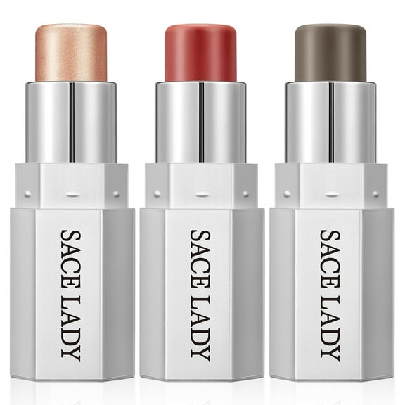 SACE LADY 3 Colors Face Contour Stick Set, Silky Smooth Cream Highlighter & Blush & Bronzer Stick Makeup Kit, Lasting Buildable Natural Contouring Shaping Cosmetics, 0.32Oz