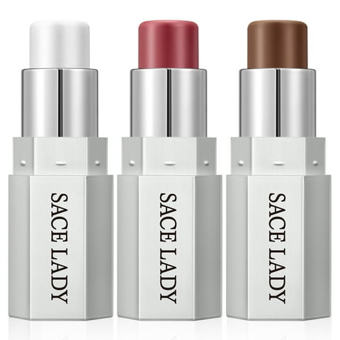 SACE LADY 3 Colors Face Contour Stick Set, Silky Smooth Cream Highlighter & Blush & Bronzer Stick Makeup Kit, Lasting Buildable Natural Contouring Shaping Cosmetics, 0.32Oz