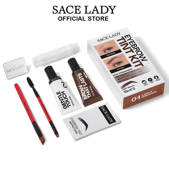 SACE LADY 3D Eyebrow Tint Kit for Natural Looking Brows, 4 Weeks Long Lasting, Waterproof, Smudge Proof Eyebrow Tint for Sparse Thin Brows, Brow Mascara Makeup (Light Brown)