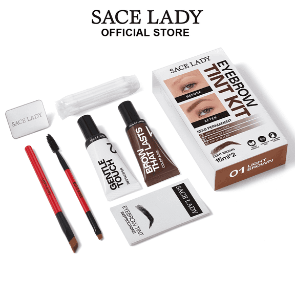 SACE LADY 3D Eyebrow Tint Kit for Natural Looking Brows, 4 Weeks Long Lasting, Waterproof, Smudge Proof Eyebrow Tint for Sparse Thin Brows, Brow Mascara Makeup (Light Brown)