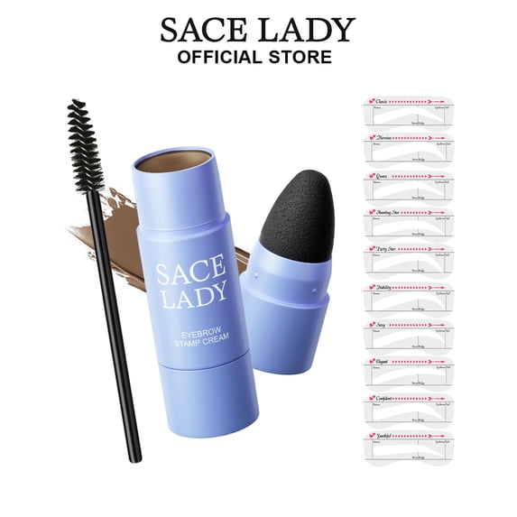 SACE LADY Brow Stamp Kit, Waterproof Eyebrow Pomade with 10 Eyebrow Stencils and Brush, Long Lasting Natural Looking Brows, Hairline Filling & Brow Shaping Makeup, Light Brown