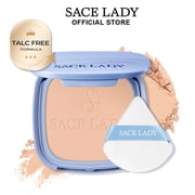 بودرة الوجه SACE LADY المقاومة للماء، بودرة مضغوطة للتحكم في الزيوت خالية من التلك، صغيرة الحجم للنساء، تعمل على تشويش المسام، غير لامعة تدوم حتى 24 ساعة، خالية من القسوة 0.35 أونصة