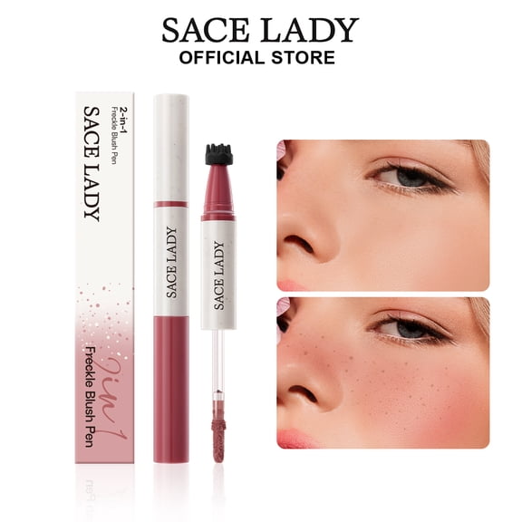 SACE LADY Freckle Blush Pen, Dual-Ended Faux Freckle Stamp and Dewy Liquid Blush for Natural Lifelike Sunkissed Makeup, Quick-Drying, Waterproof, Smudge-Proof, Long-Lasting #03 Peony Muse
