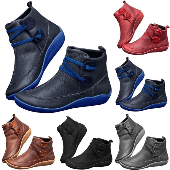 SACFOF Ankle Boots for Women Arch Support Womens Low Heel Fashion Lac Up Zipper Booties Casual Walking Short Bootie Slip On Vintage Leather Ladies Sneaker Fall Winter Outdoor Flat Roman Shoes