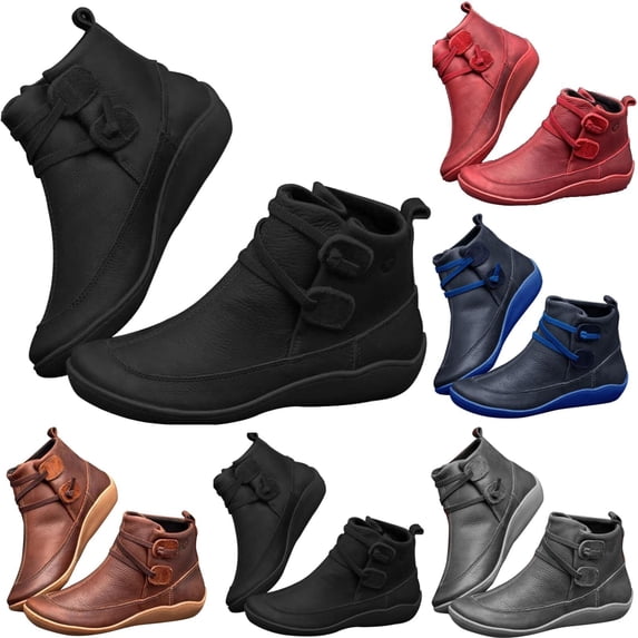 SACFOF Ankle Boots for Women Arch Support Womens Low Heel Fashion Lac Up Zipper Booties Casual Walking Short Bootie Slip On Vintage Leather Ladies Sneaker Fall Winter Outdoor Flat Roman Shoes