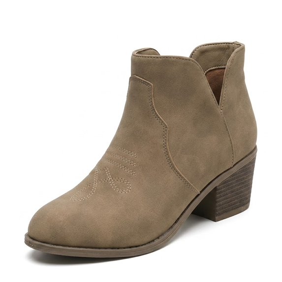 SACFOF Ankle Boots for Women Casual Dress Low Heeled Booties V Cut Fashion Thick Heel Design Shoes Fashion Pointed Toe Chunky Heel Zipper Slip On Short Boots