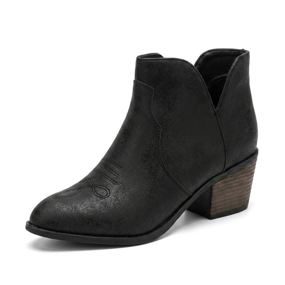 SACFOF Ankle Boots for Women Casual Dress Low Heeled Booties V Cut Fashion Thick Heel Design Shoes Fashion Pointed Toe Chunky Heel Zipper Slip On Short Boots