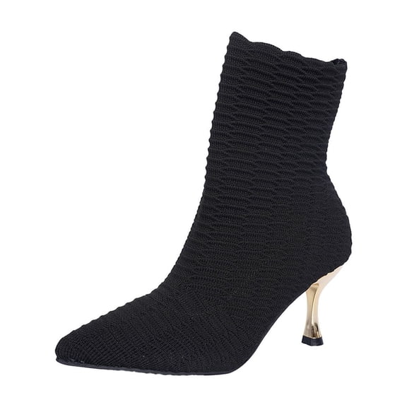 SACFOF Ankle Boots for Women Low Heel Sock Booties Knit Pointed Toe Women's Winter Boots Elegant Knitted Fall Sock Boots for Dresses & Jeans