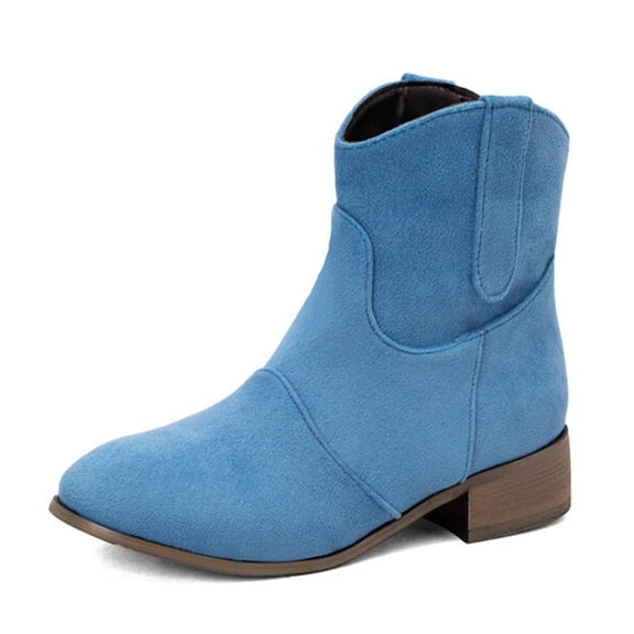 SACFOF Ankle Cowboy Boots For Women,Slouchy Low Heel Suede Chunky Heel Ankle Round Toe Short Boots Slip On Slouchy Fashion Retro Back Zipper Mid Calf Booties Comfortable Warm Fall Winter Shoes
