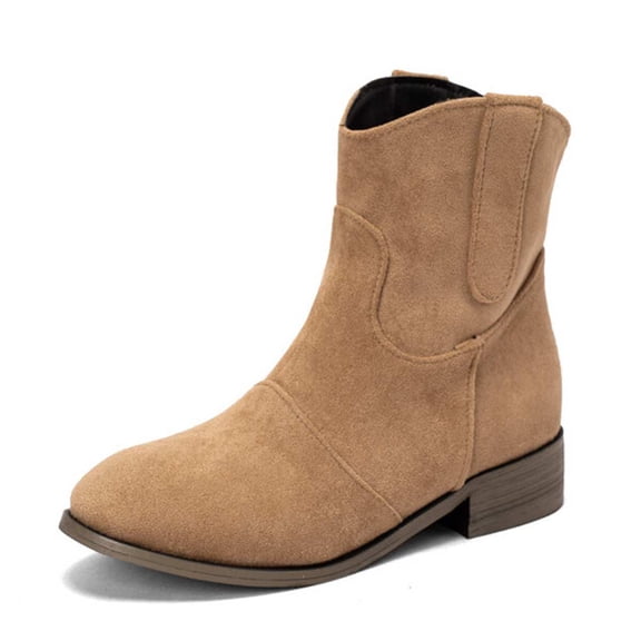 SACFOF Ankle Cowboy Boots For Women,Slouchy Low Heel Suede Chunky Heel Ankle Round Toe Short Boots Slip On Slouchy Fashion Retro Back Zipper Mid Calf Booties Comfortable Warm Fall Winter Shoes