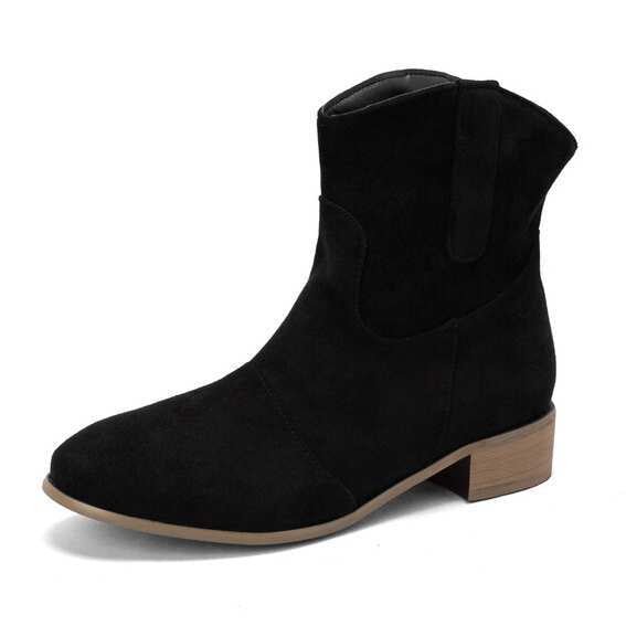 SACFOF Ankle Cowboy Boots For Women,Slouchy Low Heel Suede Chunky Heel Ankle Round Toe Short Boots Slip On Slouchy Fashion Retro Back Zipper Mid Calf Booties Comfortable Warm Fall Winter Shoes