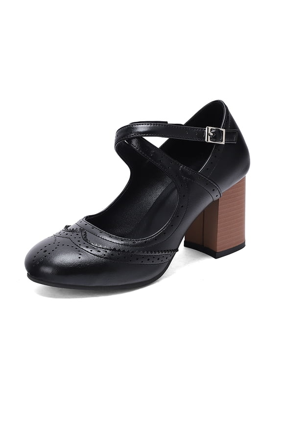 Chunky Heel Ankle Strap Pumps for Women Closed Round Toe Comfortable 3 Inches Low Heel Mary Janes Leather Dress Shoes Office Working Party Event Prom Business