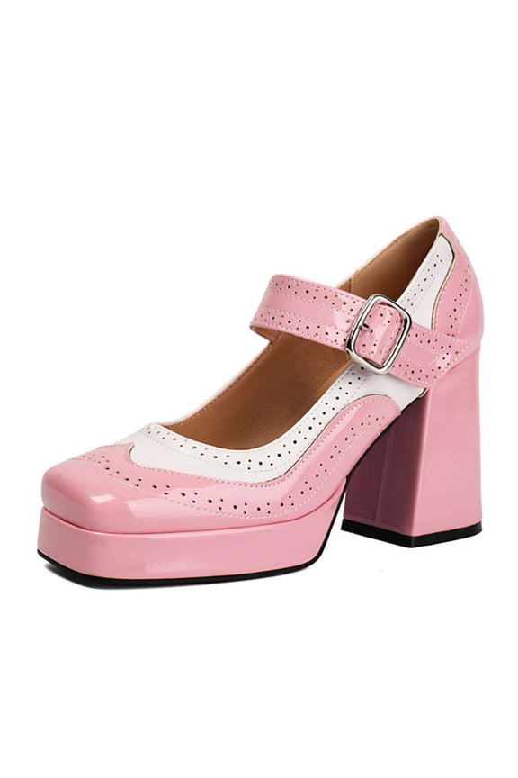 Chunky High Heel Pumps for Women Ankle Strap Platform High Heel Mary Janes Square Toe Leather Suede Dress Shoes Party Event Office Prom Wedding