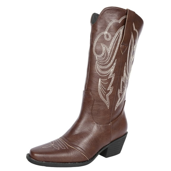 SACFOF Cowboy Boots for Women Cowgirl Mid Calf Western Boots Embroidered Chunky Heels Pointed Toe Pull On, Perfect for Partys, Country Music Festivals, Concerts, and More