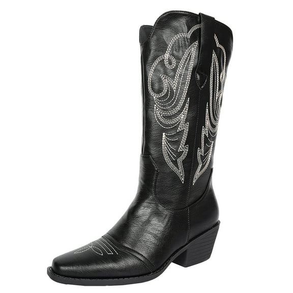 SACFOF Cowboy Boots for Women Cowgirl Mid Calf Western Boots Embroidered Chunky Heels Pointed Toe Pull On, Perfect for Partys, Country Music Festivals, Concerts, and More