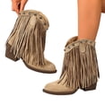 thumbnail image 1 of SACFOF Cowboy Boots for Women Ankle Western Fringe Booties Low Heel Rivet Boots, 1 of 6