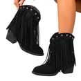 thumbnail image 1 of SACFOF Cowboy Boots for Women Ankle Western Fringe Booties Low Heel Rivet Boots, 1 of 6