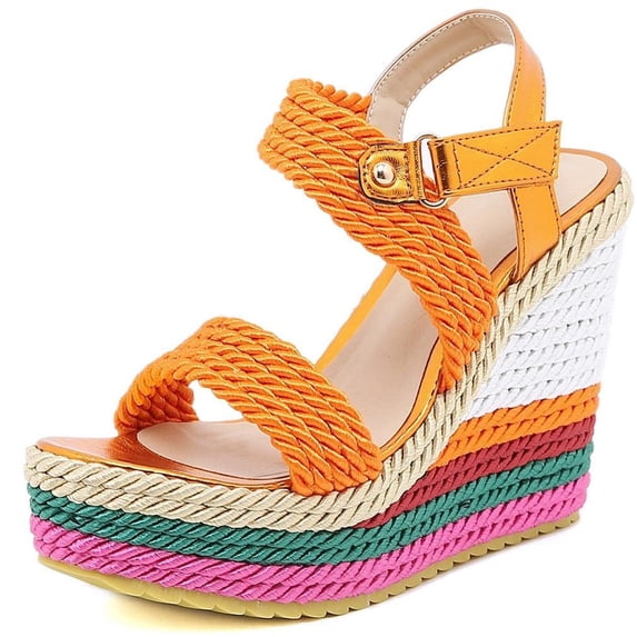SACFOF Espadrille Wedge Sandals for Women Braided Silk Ribbon Platforms Open Toe Buckle Ankle Strap Summer High Heels Wedding Shoes