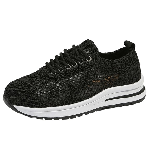 SACFOF Fashion Sneakers for Women 2026, Floral Embroidery Breathable Sheer Mesh Lace Sneakers Lace-Up Sneakers Platform Wedge Sneakers Dressy Casual Walking Shoes