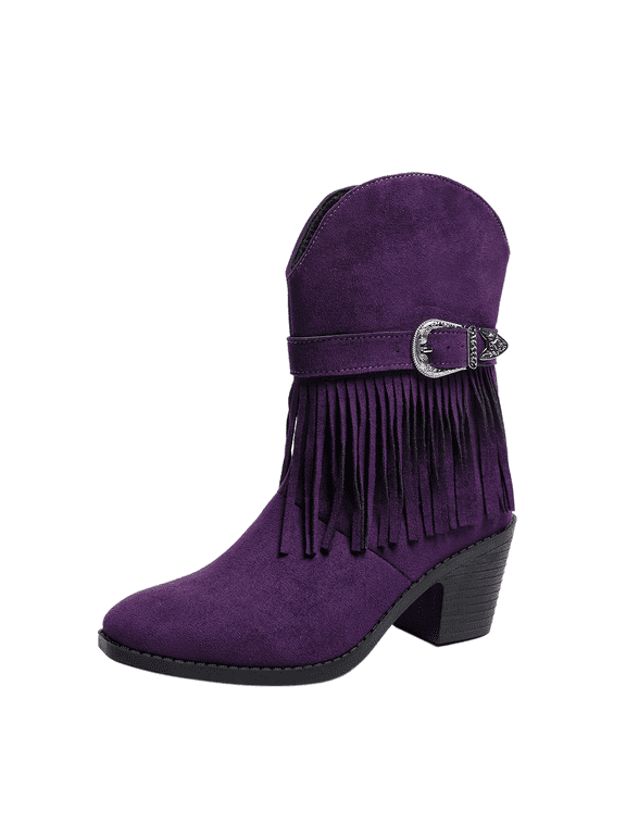 Fringe Ankle Cowboy Boots for Women Pull on Fringe Short Cowgirl Booties Western Fringed Tassel Ankle Boots