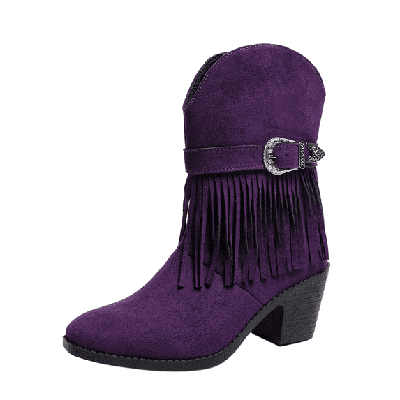 SACFOF Fringe Ankle Cowboy Boots for Women Pull on Fringe Short Cowgirl Booties Western Fringed Tassel Ankle Boots