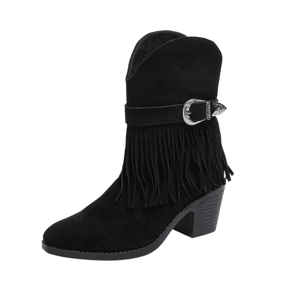 SACFOF Fringe Ankle Cowboy Boots for Women Pull on Fringe Short Cowgirl Booties Western Fringed Tassel Ankle Boots
