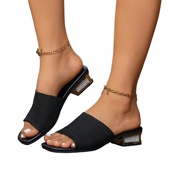 SACFOF Heeled Sandals for Women Wide Width Open Toe Block Slip On Casual Chunky Low Heel Heeled Sandals Plantar Fasciitis Comfortable Walking Sandal