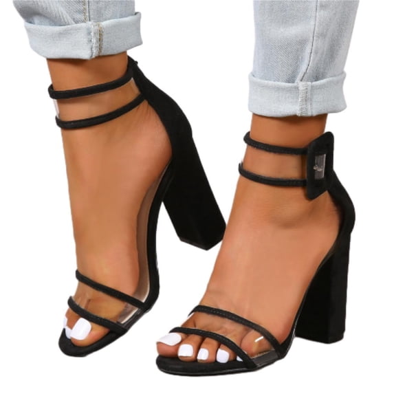 SACFOF High Heels for Women Open Toe Chunky Heels High Heeled Sandals Fahsion Casual Ankle Strap Dress Pump Sandals