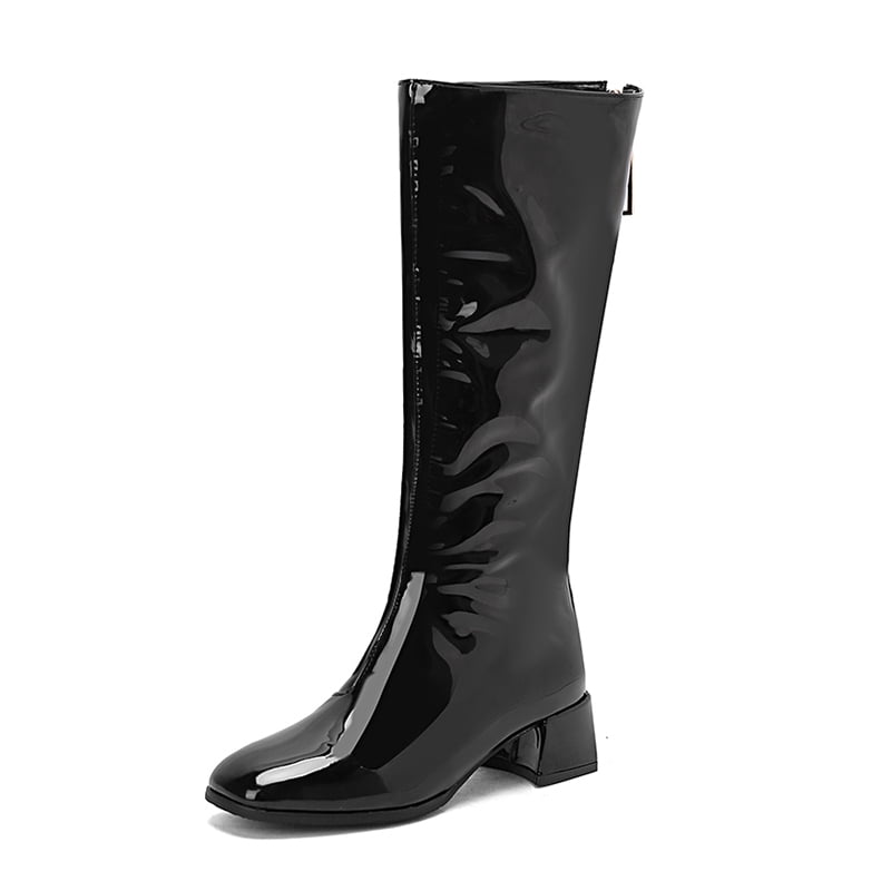 SACFOF Knee High Boots for Women Chunky Heel Square Toe Tall Boots Wide ...