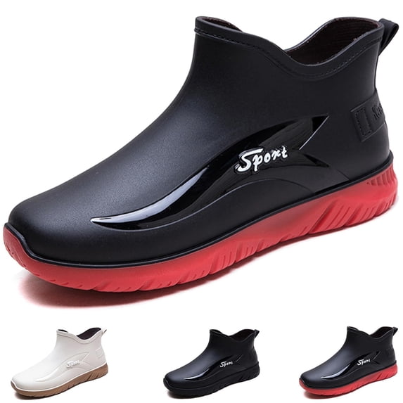 SACFOF Men's Flat Garden Rain Boots Fashion Soft Platform Anti-Slip Outdoor Mid Top Work Waterproof Galoshes Short Rain Boot