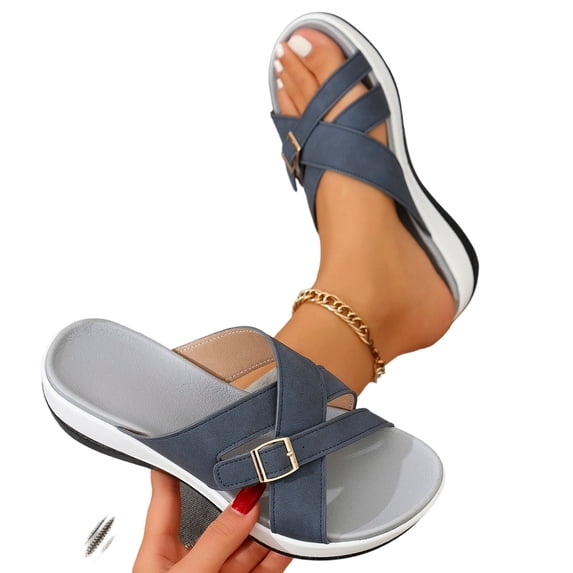 SACFOF Orthopedic Sandals for Women 2026 Comfortable Casual Platform Sandals with Arch Support, Open Toe Wide Casual Walking Slip on Shoes Vacation Slides Beach Summer Dressy