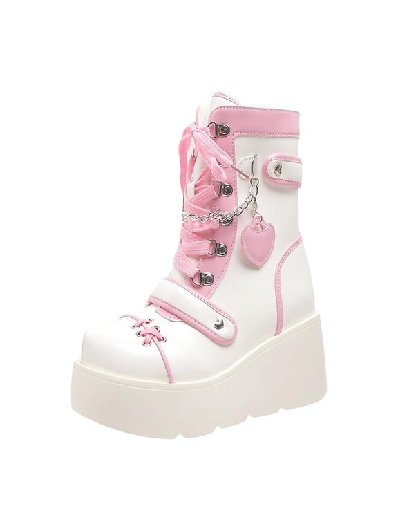 Platform Ankle Boots for Women Wedge Goth Round Toe Boots