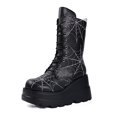 thumbnail image 1 of SACFOF Platform Goth Mid Calf Boots for Women Punk Motorcycle Round Toe Combat Chunky Heel Boots Lace Up Wedge Booties, 1 of 5