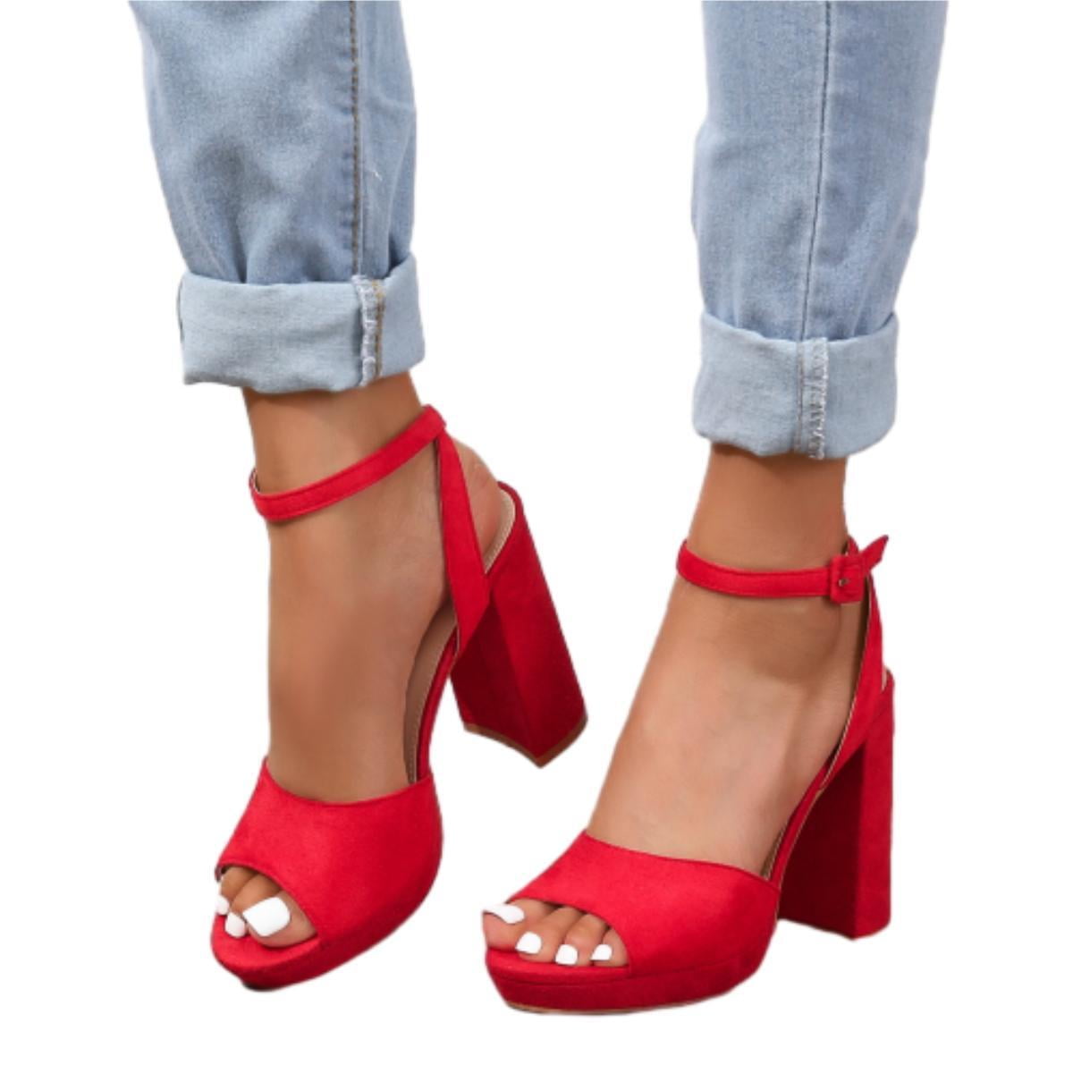 SACFOF Platform Heels for Women Chunky Heels Sandals Comfy Peep Toe ...