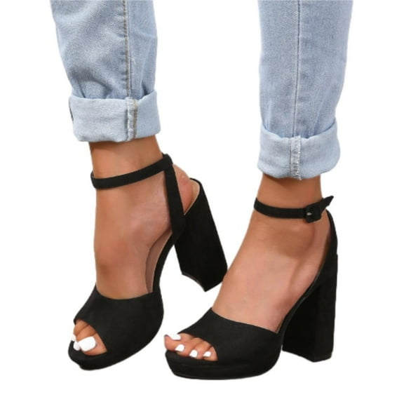 SACFOF Platform Heels for Women Chunky Heels Sandals Comfy Peep Toe Ankle Buckle Slingback Block Heeled Sandals