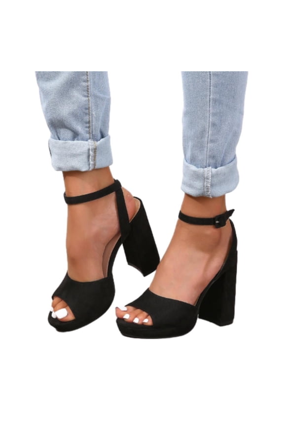 Platform Heels for Women Chunky Heels Sandals Comfy Peep Toe Ankle Buckle Slingback Block Heeled Sandals