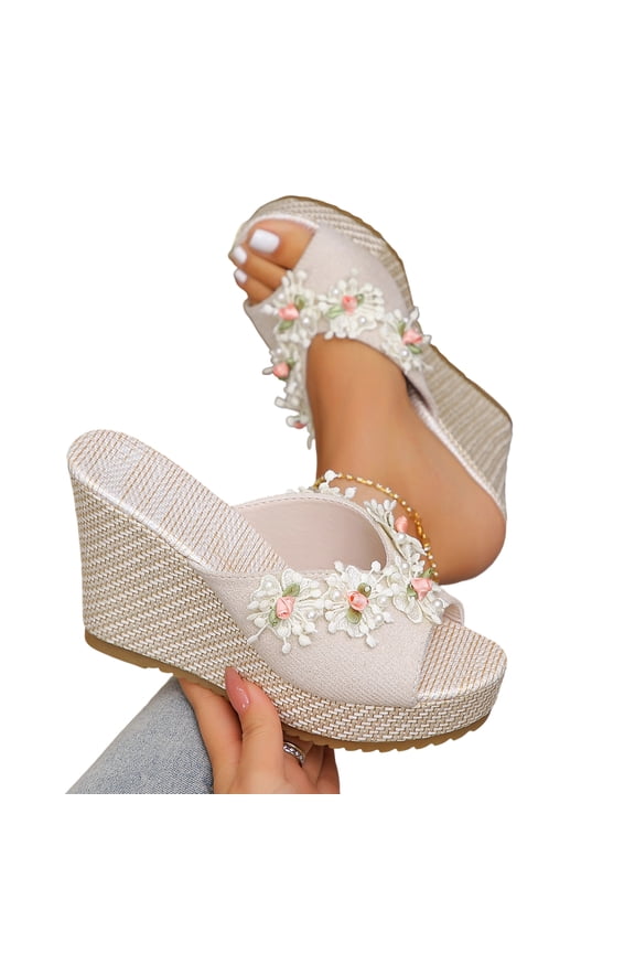 Platform Wedge Sandals for Women Slip on Espadrilles Open Toe Comfortable Slide 2026 Spring Summer Slippers Wide Width Wedges Bohemia Sandals Comfy Casual Wedge Summer Shoes