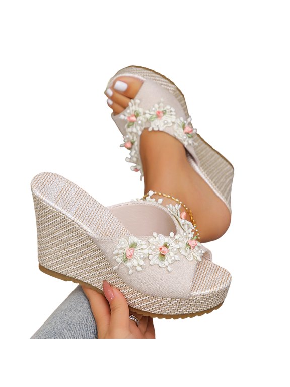 Platform Wedge Sandals for Women Slip on Espadrilles Open Toe Comfortable Slide 2026 Spring Summer Slippers Wide Width Wedges Bohemia Sandals Comfy Casual Wedge Summer Shoes