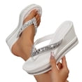 thumbnail image 1 of SACFOF Rhinestone Wedge Sandals for Women Platform Flip Flops Women's T-Strap Sandals Comfortable Walking Open Toe Slippers Casual Summer Beach Sparkly Slip On Slides Wedding Party Dress Shoes, 1 of 6