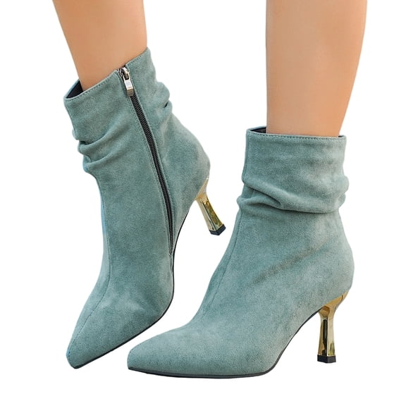SACFOF Sexy Slouch Ankle Boots for Women with Fashion Mid Stiletto Heels Pointed Toe Bootie