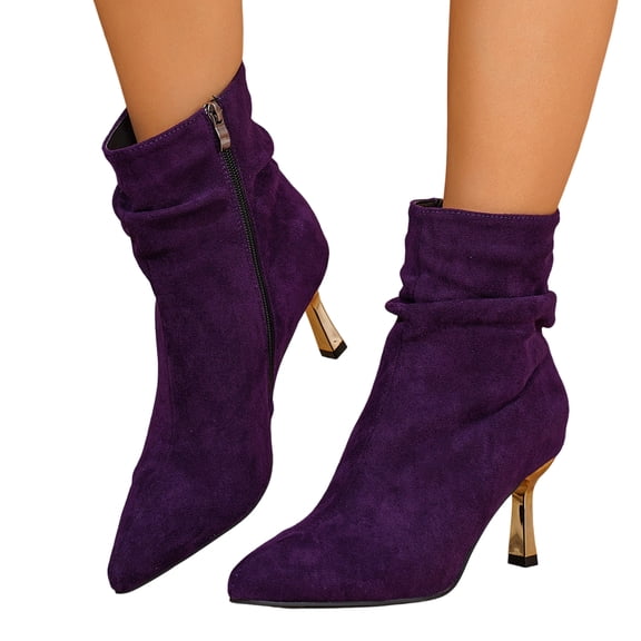 SACFOF Sexy Slouch Ankle Boots for Women with Fashion Mid Stiletto Heels Pointed Toe Bootie