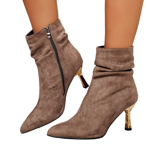 SACFOF Sexy Slouch Ankle Boots for Women with Fashion Mid Stiletto Heels Pointed Toe Bootie
