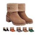 thumbnail image 1 of SACFOF Snow Boots for Winter, Ladies Casual Fashion Ankle Booties, Fleece Lined Mid Calf Boots, Comfortable Slip On Chunky Block Heels Suede Outdoor Shoes, 1 of 6